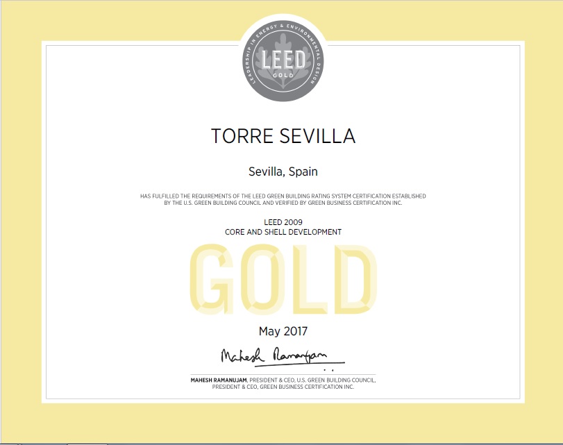 La Torre Sevilla obtiene el certificado Leed Gold por su eficiencia energética